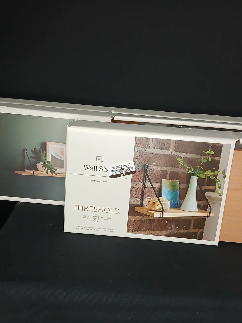 Threshold Light Wood Finish Wall Shelf (1) 12in (2) 24in